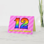 [ Thumbnail: Fun Pink Stripes, Hearts, Rainbow # 12th Birthday Card ]