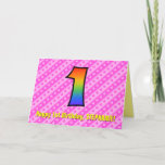 [ Thumbnail: Fun Pink Stripes, Hearts, Rainbow # 1st Birthday Card ]