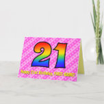 [ Thumbnail: Fun Pink Stripes, Hearts, Rainbow # 21st Birthday Card ]
