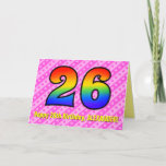 [ Thumbnail: Fun Pink Stripes, Hearts, Rainbow # 26th Birthday Card ]