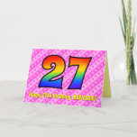 [ Thumbnail: Fun Pink Stripes, Hearts, Rainbow # 27th Birthday Card ]