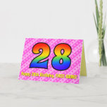 [ Thumbnail: Fun Pink Stripes, Hearts, Rainbow # 28th Birthday Card ]