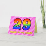 [ Thumbnail: Fun Pink Stripes, Hearts, Rainbow # 29th Birthday Card ]