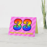 [ Thumbnail: Fun Pink Stripes, Hearts, Rainbow # 33rd Birthday Card ]