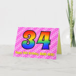 [ Thumbnail: Fun Pink Stripes, Hearts, Rainbow # 34th Birthday Card ]