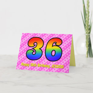 Fun Pink Stripes, Hearts, Rainbow # 36th Birthday Card