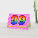 [ Thumbnail: Fun Pink Stripes, Hearts, Rainbow # 39th Birthday Card ]