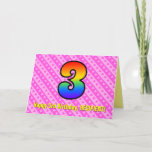 [ Thumbnail: Fun Pink Stripes, Hearts, Rainbow # 3rd Birthday Card ]
