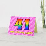 [ Thumbnail: Fun Pink Stripes, Hearts, Rainbow # 41st Birthday Card ]