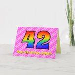 [ Thumbnail: Fun Pink Stripes, Hearts, Rainbow # 42nd Birthday Card ]