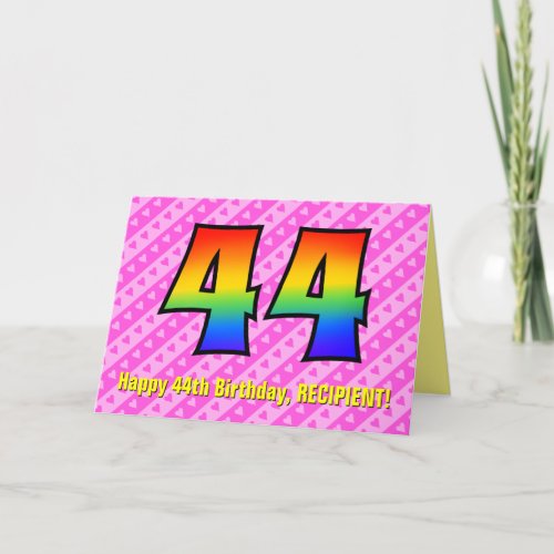 Fun Pink Stripes Hearts Rainbow  44th Birthday Card