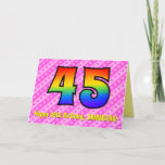 [ Thumbnail: Fun Pink Stripes, Hearts, Rainbow # 45th Birthday Card ]