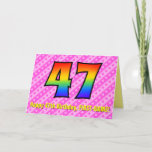 [ Thumbnail: Fun Pink Stripes, Hearts, Rainbow # 47th Birthday Card ]