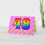 [ Thumbnail: Fun Pink Stripes, Hearts, Rainbow # 48th Birthday Card ]