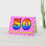 [ Thumbnail: Fun Pink Stripes, Hearts, Rainbow # 50th Birthday Card ]