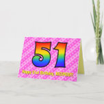 [ Thumbnail: Fun Pink Stripes, Hearts, Rainbow # 51st Birthday Card ]