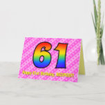 [ Thumbnail: Fun Pink Stripes, Hearts, Rainbow # 61st Birthday Card ]