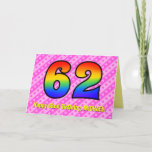 [ Thumbnail: Fun Pink Stripes, Hearts, Rainbow # 62nd Birthday Card ]