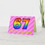 [ Thumbnail: Fun Pink Stripes, Hearts, Rainbow # 67th Birthday Card ]