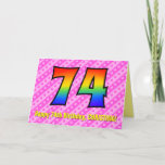 [ Thumbnail: Fun Pink Stripes, Hearts, Rainbow # 74th Birthday Card ]