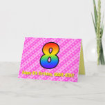 [ Thumbnail: Fun Pink Stripes, Hearts, Rainbow # 8th Birthday Card ]