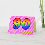 [ Thumbnail: Fun Pink Stripes, Hearts, Rainbow # 90th Birthday Card ]