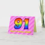 [ Thumbnail: Fun Pink Stripes, Hearts, Rainbow # 91st Birthday Card ]
