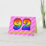 [ Thumbnail: Fun Pink Stripes, Hearts, Rainbow # 92nd Birthday Card ]