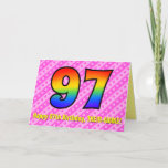 [ Thumbnail: Fun Pink Stripes, Hearts, Rainbow # 97th Birthday Card ]