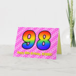 [ Thumbnail: Fun Pink Stripes, Hearts, Rainbow # 98th Birthday Card ]
