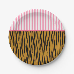 Fun Pink Stripes & Tigerprint Paper Plates