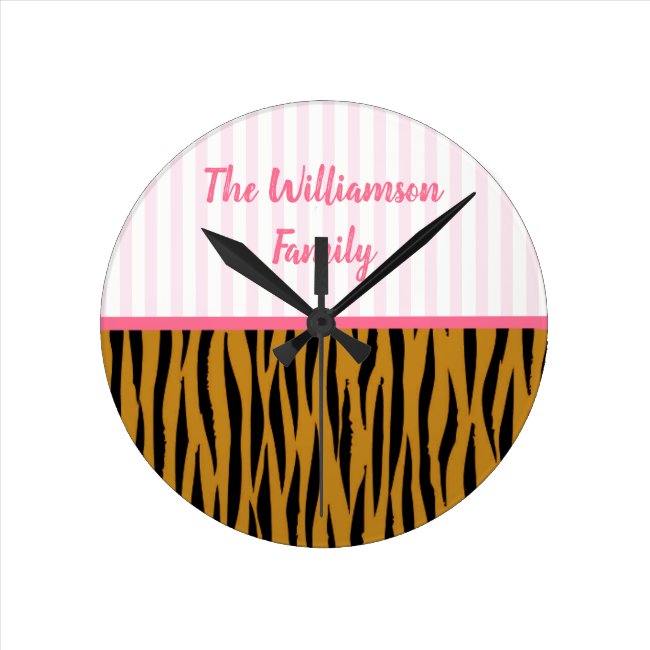 Fun Pink Stripes & Tigerprint Personalized