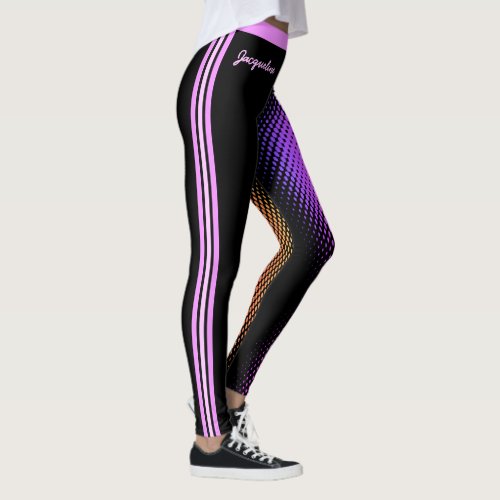 Fun Pink Stripes with Your Name on BLACK Leggings