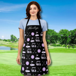 Fun Pink Stylish Golf Design and Custom Monogram  Apron