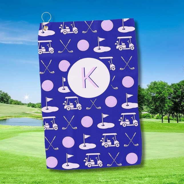 Fun Pink Stylish Golf Design and Custom Monogram  Golf Towel (Creator Uploaded)