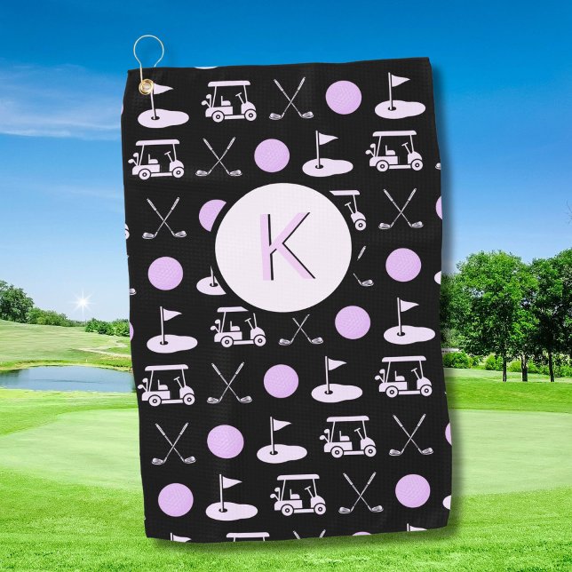 Fun Pink Stylish Golf Design and Custom Monogram  Towel (Creator Uploaded)