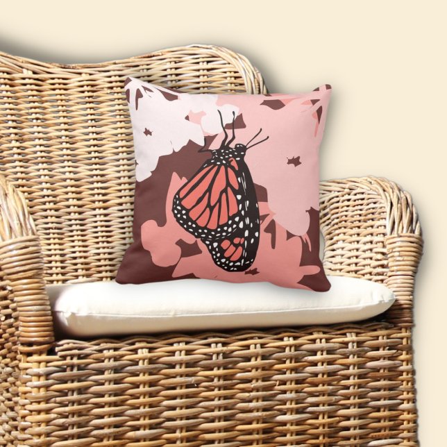Fun Pink Stylized Monarch Butterfly Throw Pillow (Fun Pink Stylized Monarch Butterfly Throw Pillow)