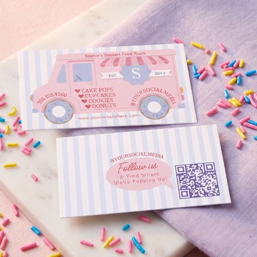 Fun Pink Sweet Treat Dessert Food Truck Bakery Business Card