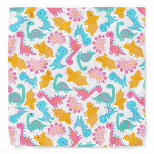 Fun Pink & Teal Dinosaur Pattern Bandana