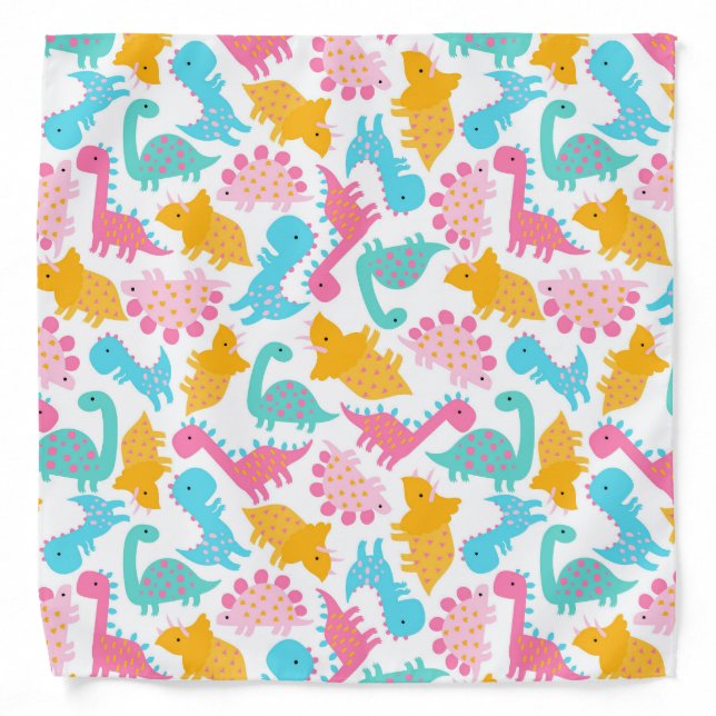 Fun Pink & Teal Dinosaur Pattern Bandana (Front)