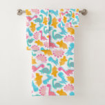 Fun Pink &amp; Teal Dinosaur Pattern Bath Towel Set