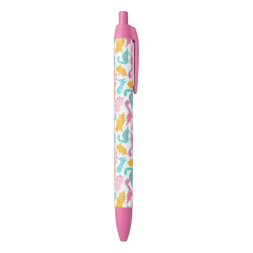 Fun Pink  Teal Dinosaur Pattern Black Ink Pen