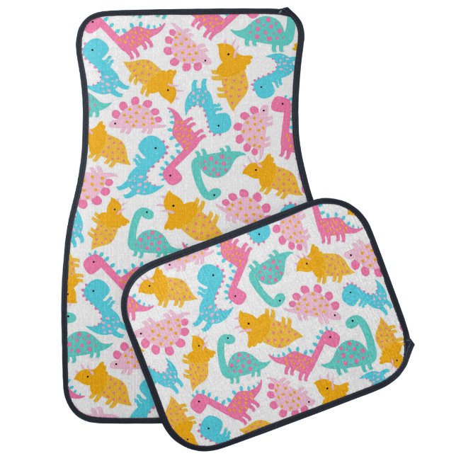 Fun Pink & Teal Dinosaur Pattern Car Floor Mat (Set)