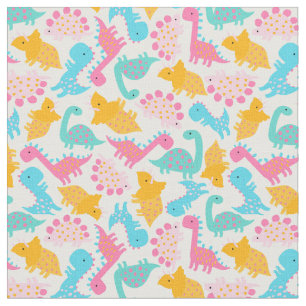 Fun Pink & Teal Dinosaur Pattern Fabric