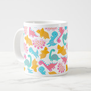 Fun Pink & Teal Dinosaur Pattern Giant Coffee Mug