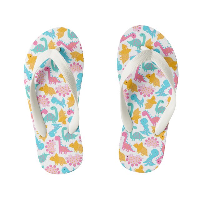Fun Pink & Teal Dinosaur Pattern Kid's Flip Flops (Footbed)