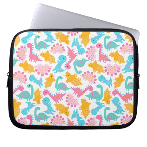 Fun Pink  Teal Dinosaur Pattern Laptop Sleeve