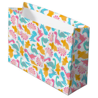 Fun Pink & Teal Dinosaur Pattern Large Gift Bag