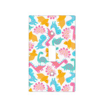 Fun Pink & Teal Dinosaur Pattern Light Switch Cover