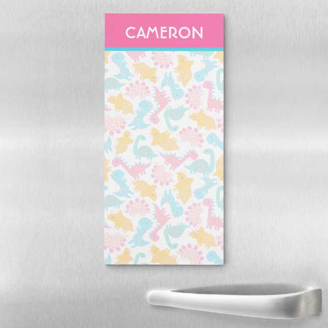 Fun Pink & Teal Dinosaur Pattern Magnetic Notepad (In Situ)